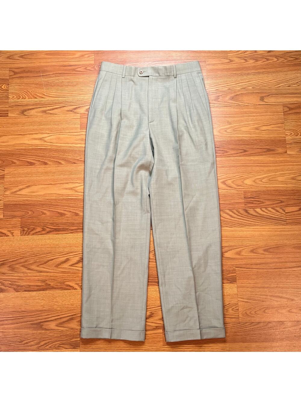Zanella Nordstrom Italy Mint Green Wool Pleated Dress Pants Mens 32x30 Cuffed